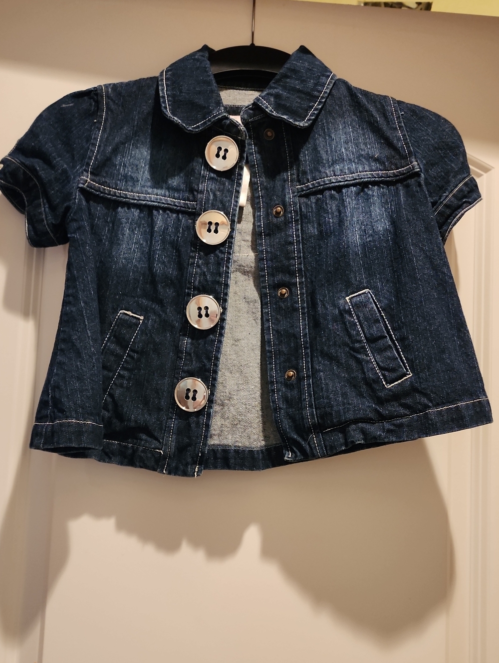 VTG Limited Too Y2K Girls Short Sleeve Denim Jacket Dark Wash Wood Button 6/7